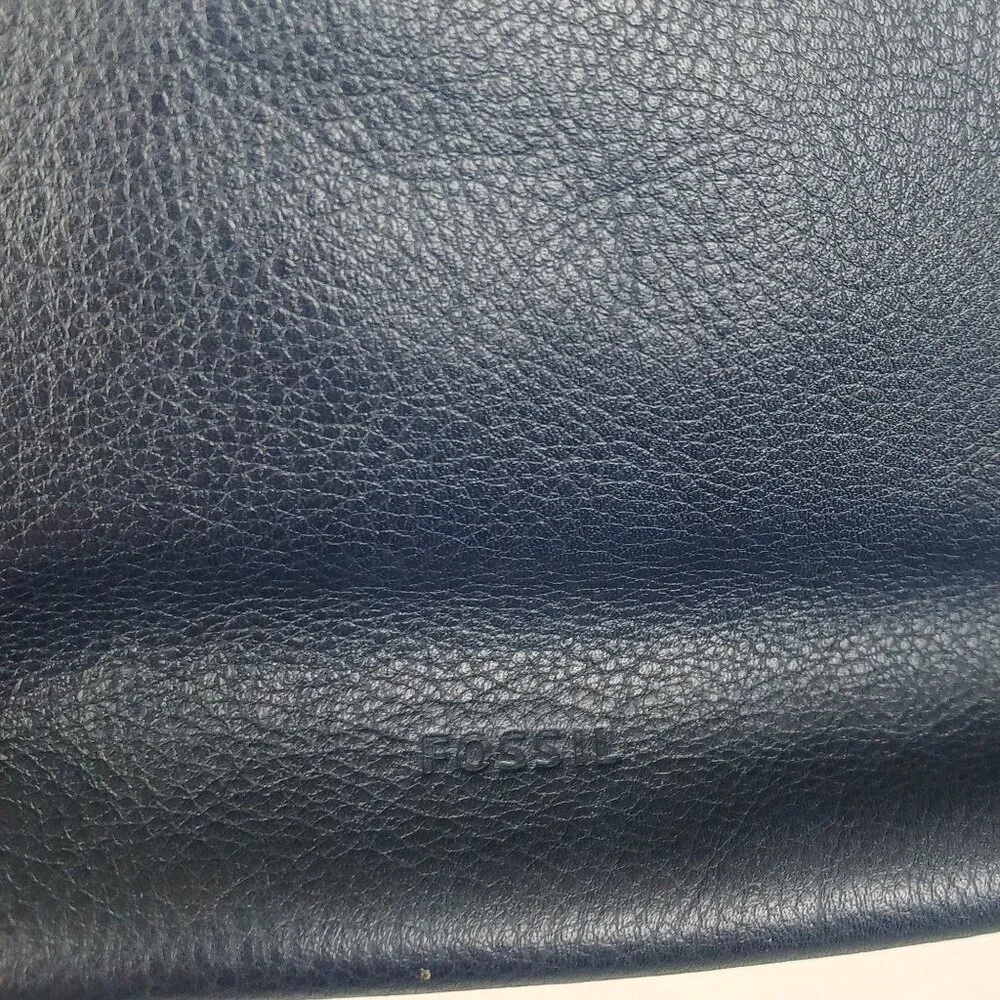 Fossil Bag Navy Blue Leather and Suede Zip Top‎ Hobo Shoulder Bucket Bag